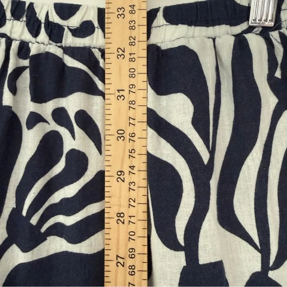 Christian Siriano Tiered Linen Blend Midi Skirt S Natural Navy Botanical Print - Picture 8 of 10